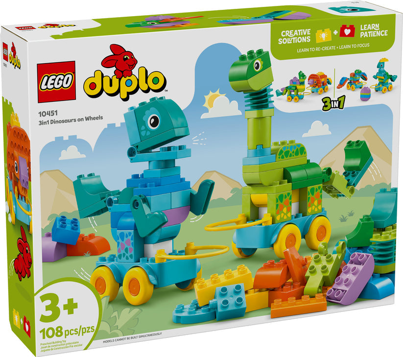 AVAILABLE NOW! LEGO® DUPLO® Town 3in1 Dinosaurs on Wheels 10451
