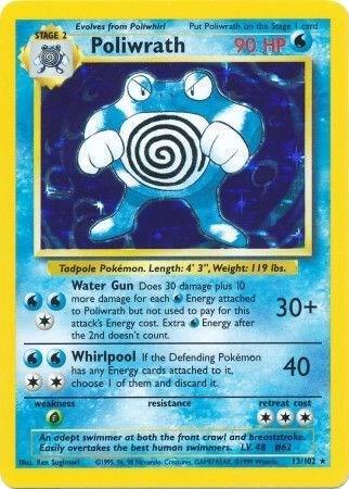 Poliwrath 13/102 Holo Rare - Base Set Vintage Pokémon Card - LP