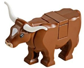 Cow with Light Nougat Muzzle and White Spot on Head Pattern with Long Horns (Tile on Top)