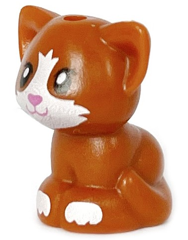Cat, Mini Doll Style, Baby Kitten, Sitting with Black Eyes, Dark Pink Nose and Mouth, and White Muzzle and Paws Pattern