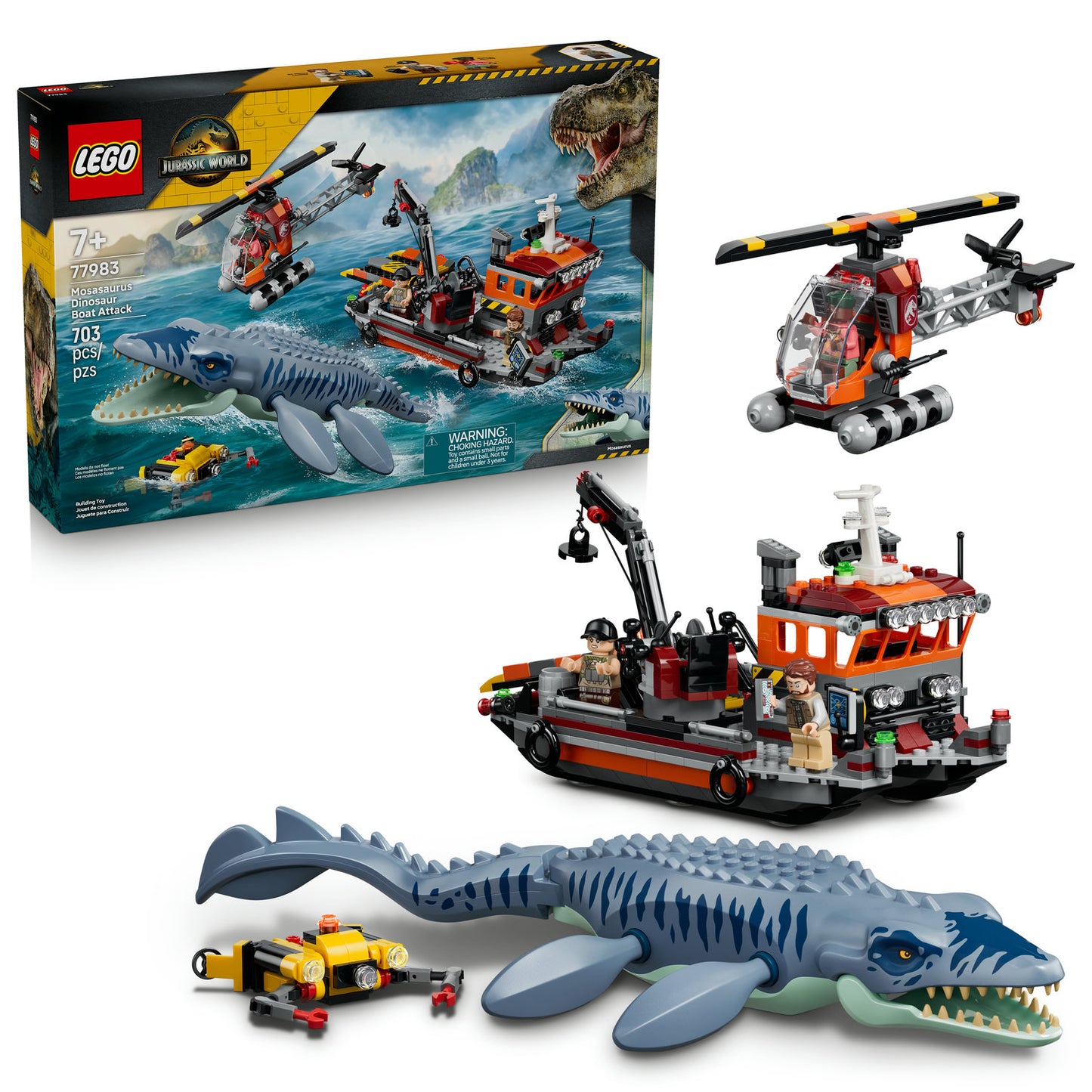 PREORDER NOW! LEGO® Jurassic World Mosasaurus Dinosaur Boat Attack 77983