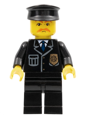 LEGO® Minifigure Police - City Suit with Blue Tie and Badge, Black Legs, Brown Moustache, Black Hat (cty0153) - Used