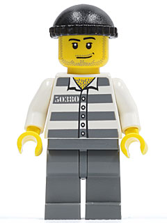 LEGO® Minifigure Police - Jail Prisoner 50380 Prison Stripes, Dark Bluish Gray Legs, Black Knit Cap, Smirk and Stubble Beard (cty0200)