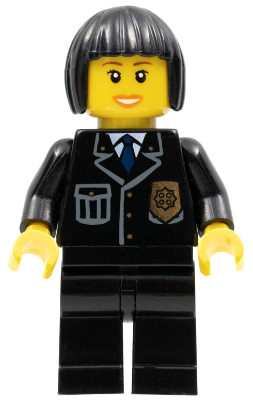 LEGO® Minifigure Police - City Suit with Blue Tie and Badge, Black Legs, Black Bob Cut Hair (cty0211)