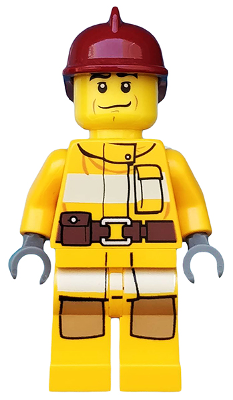 LEGO® Minifigure Fire - Bright Light Orange Fire Suit with Utility Belt, Dark Red Fire Helmet (cty0286)