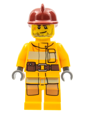 LEGO® Minifigure Fire - Bright Light Orange Fire Suit with Utility Belt, Dark Red Fire Helmet, Crooked Smile and Scar (cty0302)