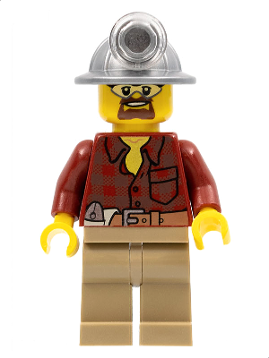 LEGO® Minifigure Flannel Shirt with Pocket and Belt, Dark Tan Legs, Mining Helmet, Safety Goggles (cty0334)