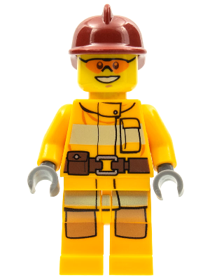 LEGO® Minifigure Fire - Bright Light Orange Fire Suit with Utility Belt, Dark Red Fire Helmet, Orange Sunglasses (cty0338)