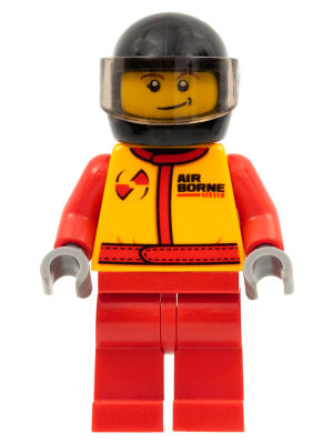 LEGO® Minifigure Monster Truck Driver, Racing Suit with Airborne Spoilers Logo, Black Helmet with Trans-Brown Visor, Crooked Smile (cty0385)