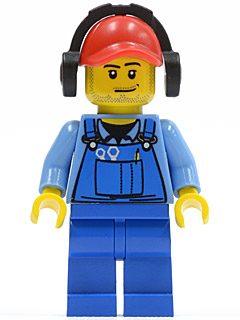LEGO® Minifigure Cargo Worker - Overalls with Tools in Pocket Blue, Red Cap with Hole, Headphones (cty0421)