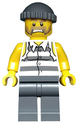 LEGO® Minifigure Police - Jail Prisoner Shirt with Prison Stripes and Torn out Sleeves, Dark Bluish Gray Legs, Dark Bluish Gray Knit Cap (cty0481) - Used