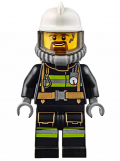 Fire - Reflective Stripes with Utility Belt, White Fire Helmet, Breathing Neck Gear with Air Tanks, Trans-Brown Visor, Goatee