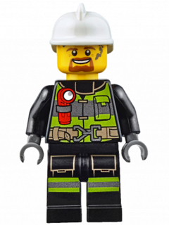 Fire - Reflective Stripes with Utility Belt and Flashlight, White Fire Helmet, Dark Orange Moustache and Goatee, Splotches