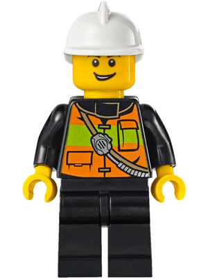 LEGO® Minifigure Fire - Reflective Stripe Vest with Pockets and Shoulder Strap, White Fire Helmet (cty0741)