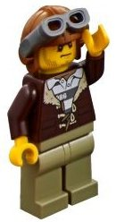LEGO® Minifigure Mountain Police - Crook Male with Lined Jacket over Prisoner Shirt, Aviator Cap with Goggles (cty0879) - USED