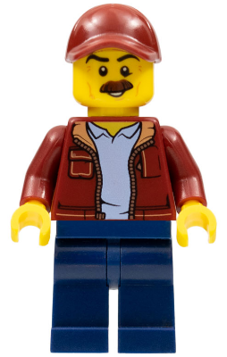 LEGO® Minifigure Man, Dark Red Jacket with Bright Light Blue Shirt, Dark Blue Legs, Dark Red Cap with Hole, Moustache (Taxi Driver) (cty1043) - USED
