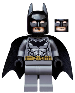 LEGO® Minifigure Batman - Dark Bluish Gray Suit, Gold Belt, Black Hands, Starched Cape (dim002) - Used