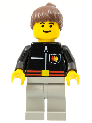 LEGO® Minifigure Fire - Flame Badge and Straight Line, Light Gray Legs, Brown Ponytail Hair (firec012) - USED