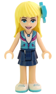 LEGO® Minifigure Friends Stephanie - Dark Blue Layered Skirt, Medium Azure and Dark Purple Vest, Medium Azure Bow (frnd0234) - USED