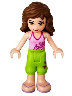 LEGO® Minifigure Friends Olivia (Light Nougat) - Lime Cropped Trousers, Bright Pink Top (frnd048)