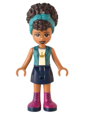 LEGO® Minifigure Friends Andrea - Dark Turquoise Jacket over White Top with Crown, Dark Blue Skirt with Magenta Boots, Dark Turquoise Head Wrap (frnd0551) - USED