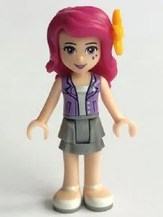 LEGO® Minifigure Friends Livi - Flat Silver Layered Skirt, Medium Lavender Vest, Flower (frnd124)
