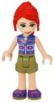 LEGO® Minifigure Friends Mia - Olive Green Shorts, Dark Azure and Dark Purple Patterned Sleeveless Jacket with Zipper (frnd377)