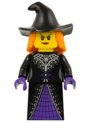 LEGO® Minifigure Witch - Black Floppy Hat, Orange Hair, Dark Purple Trim with Flask (hol301) - Used
