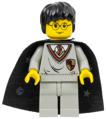 LEGO® Minifigure Harry Potter - Gryffindor Shield Torso, Light Gray Legs, Black Cape with Stars (hp005)