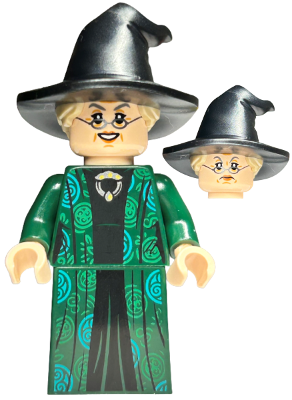 LEGO® Minifigure Professor Minerva McGonagall - Dark Green Robe over Black Dress, Hat with Hair (hp274)