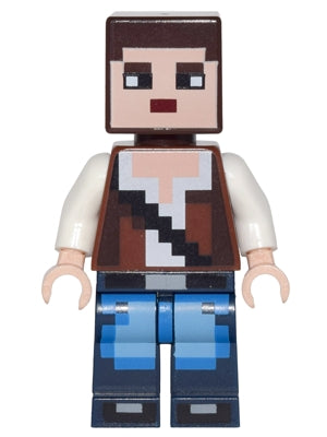 LEGO® Minifigure Minecraft Skin 3 - Pixelated, Reddish Brown Vest with Strap and Blue Jeans (min036) - USED