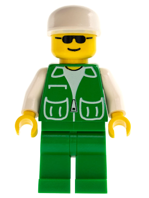 LEGO® Minifigure Classic Town Jacket Green with 2 Large Pockets - Green Legs, White Cap (pck006) - Used