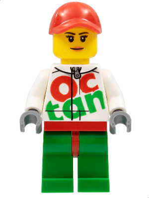 Race Car Female Mechanic, White Octan Racing Suit with Silver Zipper, Red Cap with Hole, Nougat Lips