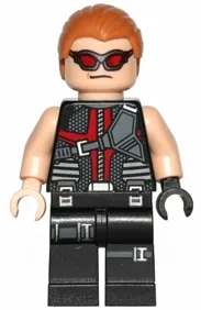 LEGO® Minifigure Hawkeye - Black and Dark Red Suit, Medium Nougat Hair (sh0034)