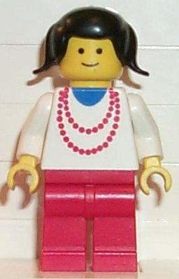 LEGO® Minifigure Necklace Red - Red Legs, Black Pigtails Hair (trn007)