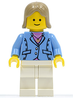 LEGO® Minifigure Medium Blue Jacket, White Legs, Dark Tan Female Hair (twn040)