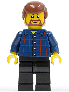 LEGO® Minifigure Plaid Button Shirt, Black Legs, Reddish Brown Male Hair, Reddish Brown Beard and Eyebrows (twn150)