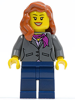 LEGO® Minifigure Dark Bluish Gray Jacket with Magenta Scarf, Dark Blue Legs, Dark Orange Female Hair over Shoulder (twn217)