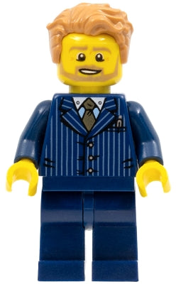 LEGO® Minifigure Businessman - Pinstripe Jacket and Gold Tie, Dark Blue Legs, Medium Nougat Tousled Hair, Beard (twn277)