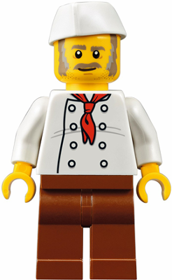 LEGO® Minifigure Chef, Moustache, Dark Tan and Gray Sideburns, Stubble, Wrinkles on Shirt (twn310)