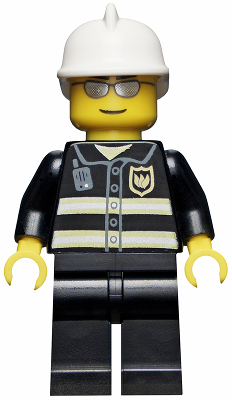 Fire - Reflective Stripes, Black Legs, White Fire Helmet, Silver Sunglasses