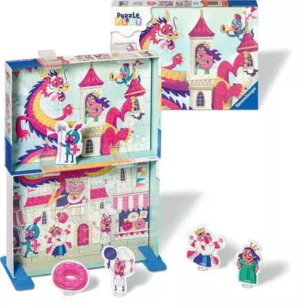 Puzzle & Play: The Donut Dragon, 2 x 24 Piece Kids Puzzle and Castle Playset