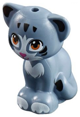 Cat, Mini Doll Style, Sitting with Medium Nougat Eyes, Dark Pink Nose, Black Inner Ears and Stripes, White Patches and Paws Pattern (Friends Chico)