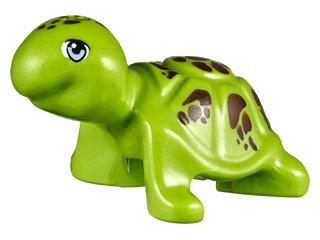 Lime Turtle, Friends / Elves with Bright Light Blue Eyes and Reddish Brown Spots Pattern (Bubbles)