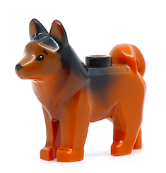 16606pb002   Part    Dark Orange   Dog, Husky with Marbled Black Ears and Back and Printed Black Eyes and Nose, Dark Orange Face and Ears Pattern (Red / Copper) USED