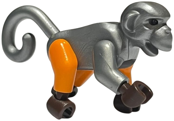 Flat Silver Monkey with Dark Brown Hands and Feet, 1 Flat Silver Arm, 1 Orange Arm and Orange Legs (Ninjago Monkey Wretch)