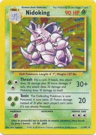 Pokémon Base Set Nidoking 11/102 Holo Rare – Unlimited Edition – Lightly Played (Silvering)