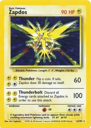 Pokémon Base Set Zapdos 16/102 Holo Rare – Unlimited Edition