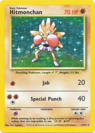 Hitmonchan 7/102 Holo Rare - Base Set Vintage Pokémon Card - NM