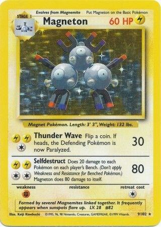 Magneton 9/102 Holo Rare - Base Set Vintage Pokémon Card - LP (Silvering)